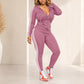 ⏳LAST DAY SALE ONLY ￡25.99!!💕✨ Sporty Everyday Comfort | Women's Striped Zip-Up Hoodie & Pants 2-Piece Set