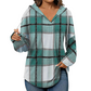 🍂 Easy Everyday Comfort | Women's Plaid Hooded Drawstring V-Neck Shirt