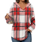 🍂 Easy Everyday Comfort | Women's Plaid Hooded Drawstring V-Neck Shirt