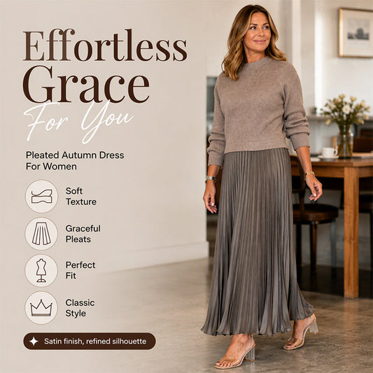 🌸LAST DAY SALE: ONLY ￡25.99!!✨ Effortless Elegance | Women's Pleated Round-Neck Maxi Dress 🌟