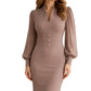 ⏰Limited Offer 50% OFF!🔥Women's Elegant V-Neck Bishop-Sleeve Bodycon Dress👗✨