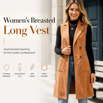 🔥LAST DAY SALE ONLY￡27.99!!🍂 ✨New Fall Collection-Women's Breasted Long Vest with Pockets🍁