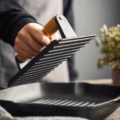 ⏳LAST DAY SALE ONLY ￡14.99!!🔥Cast Iron Steak & Burger Press with Wood Handle