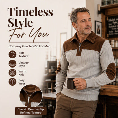 🔥LAST DAY SALE ONLY ￡18.99!!💥Men's Quarter Zip Corduroy Knit Sweater🧶