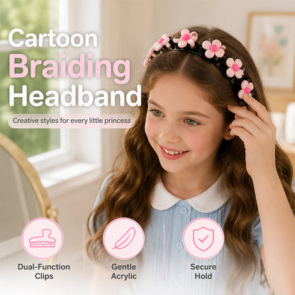 🎀 Cartoon Braiding Headband for Girls: Mini Clips, Instant Braids, Gentle Acrylic, All-Day Secure Fit