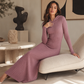 ⏳LAST DAY SALE ONLY ￡25.99!!✨🧶 Textured Comfort | Women's Ribbed-Knit Hooded Maxi Dress with Pockets