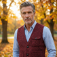 🎩 Classic Texture, Polished Look | Men's Herringbone Tweed Multi-Pocket Vest