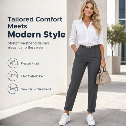 ⏳LAST DAY SALE ONLY ￡20.99!!🔥 Polished Fit, Flexible Comfort✨Women's Pleated Double-Ring Tapered Pants