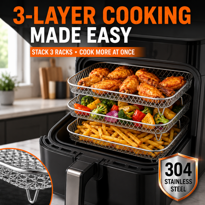 ⏳LAST DAY SALE ONLY ￡8.99!!🍳Food-Grade 304 Stainless Steel Air Fryer Stackable Rack | Grill & Toast Kitchen Accessory🍗✨