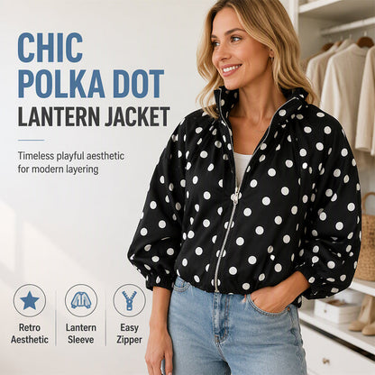 ⏳LAST DAY SALE £23.99!!🖤🤍Playful Polka Dots, Statement Sleeves | Women's Oversized Zipper Jacket