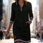 ✨ Striped Detail, Easy Quarter-Zip Style | Women's Collared Pocket Dress