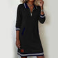✨ Striped Detail, Easy Quarter-Zip Style | Women's Collared Pocket Dress