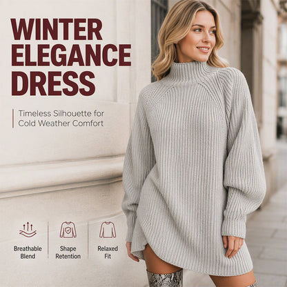 🔥 LAST DAY SALE ONLY £17.99!🧶 Cozy High Neck, Flattering Relaxed Drape 💗 Women's Knit Sweater Dress