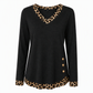⏳LAST DAY SALE ONLY ￡13.99!!🐆 Leopard Details Make the Look | Women's V-Neck Contrast-Trim Knit Top