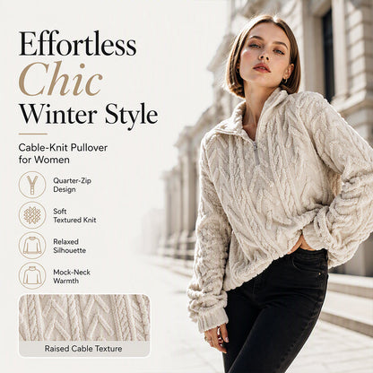 ⏳LAST DAY SALE ONLY￡17.99!!🌿Women's Warm Quarter Zip Cable Knit Sweatshirt