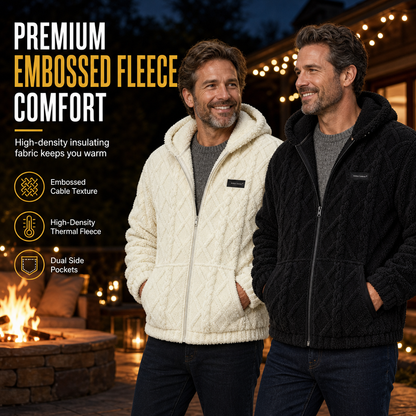 🔥LAST DAY SALE 50% OFF!!🔥Men's Cable Embossed Sherpa Fleece Zip Up Hooded with Pockets