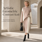 💖Black Friday Mega Deal – 50% off!💖 Women's Autumn Winter Color Block Knit 2-Piece Set Thickened Pullover Sweater and Skirt