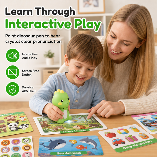 🔥Only £23.99 Last Day Promotion!🎁50K+ SOLD!✨Smart Kids English Reading Pen with Dinosaur Cards Early Educational Learning Device Set