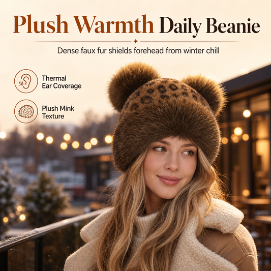 Retro Leopard Print Women’s Autumn/Winter Bear-Ear Thickened Warm Ear-Warming Hat