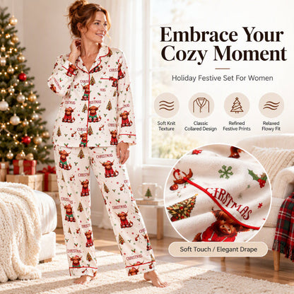 ⏳Last Day Sale Only ￡17.99!!🎁✨Christmas Long Sleeve Notch Collar Pajama Set